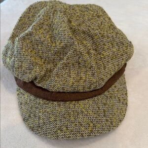 Grace Hats Wool blend Brimmed Tan Tweed hat with brown trim detail & tan lining